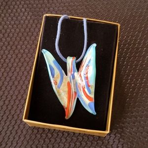 Butterfly Glass Pendant Necklace